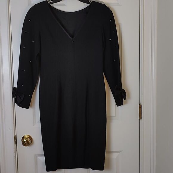 Morton Myles For the Warrens Black Rhinestone Studded Long Sleeve Vintage Dress - Picture 7 of 9